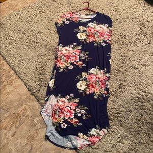 Oddy Navy Floral Dress And Embroidered Shirt